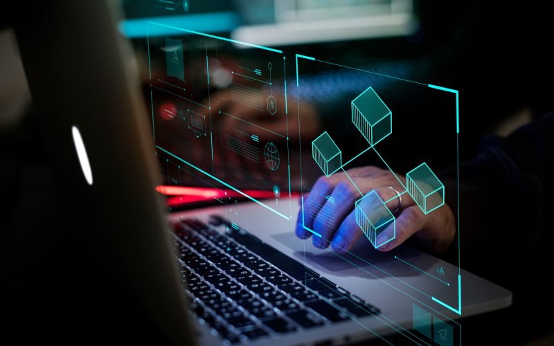 Person using a laptop featuring digital marketing analytics and automated workflow visuals, highlighting advanced lead qualification and CRM integration.